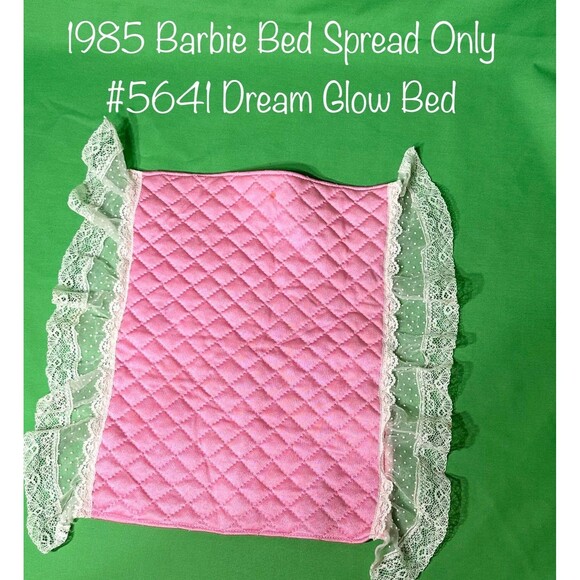 Barbie  1985 Bedspread from  Dream Glow Bed #5641 Pink w Large ruffle 11”Lx 12”w - Picture 1 of 5